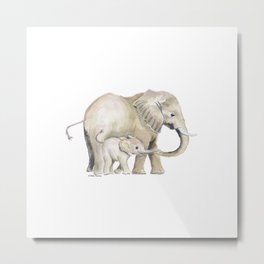 Mom and Baby Elephant 2 Metal Print | Love, Elephant, Animal, Gift, Zoo, Illustration, African, Watercolor, Children, Elephants 