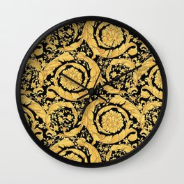 Black Gold Leaf Swirl Wall Clock
