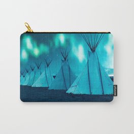 Northern Lights  Carry-All Pouch | Native, Aurora, Teepee, Color, Ginacollins, West, Tent, Blue, Digital, Landscape 