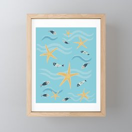 Starfish and Fish Kids  Pattern Framed Mini Art Print