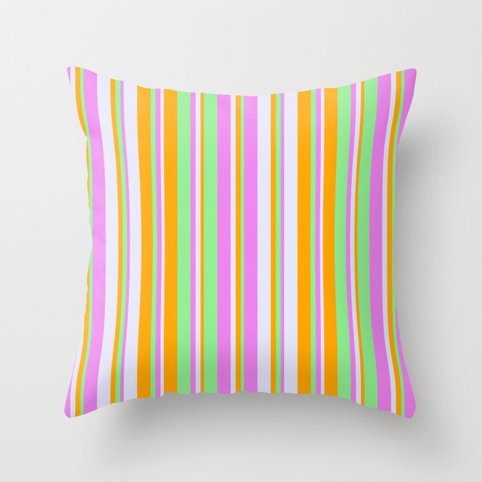 Light Green, Orange, Lavender, and Violet Colored Striped/Lined Pattern Throw Pillow