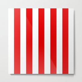 Electric red - solid color - white vertical lines pattern Metal Print