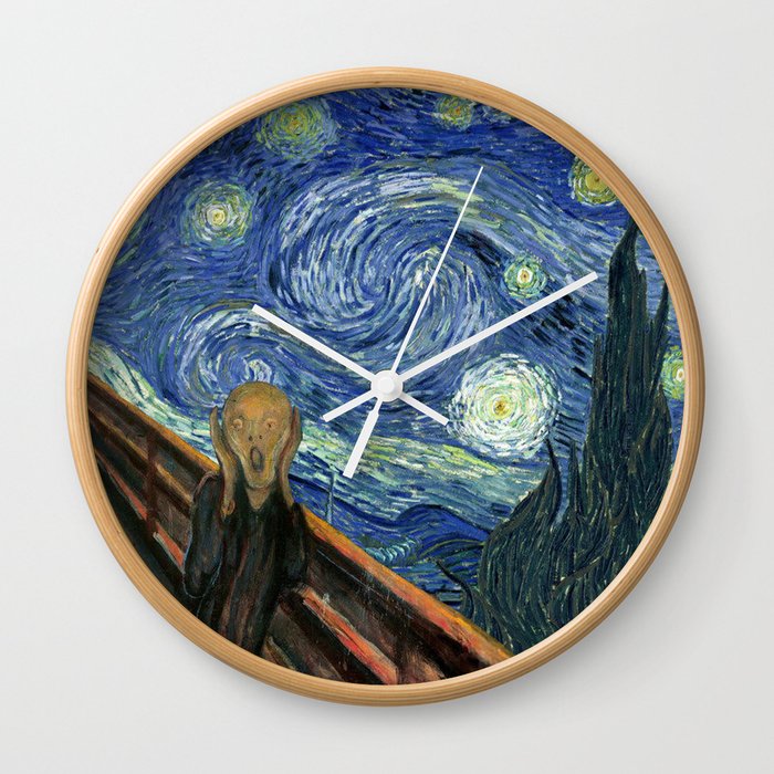 The Scream Starry Night Edvard Munch Vincent Van Gogh Wall Clock