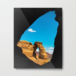 The Delicate Arch Framed By Nature - Selective Coloring Metal Print | Moabutah, Wallart, Rockformations, Photo, Outwest, Blackandwhite, Uniqueperspective, Westernart, Delicatearch, Naturephotography 