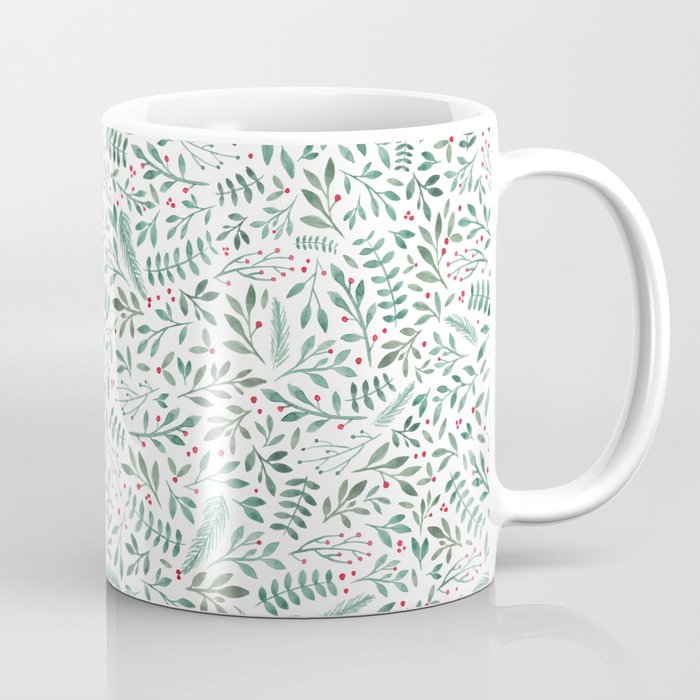 Green Leaves and Red Berries. Coffee Mug