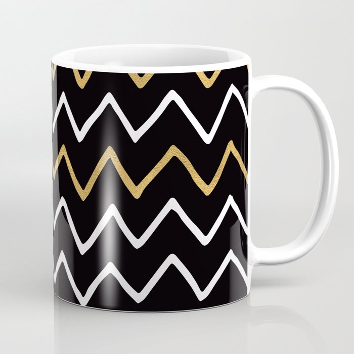 Writing Exercise - Simple Zig Zag Pattern- White Gold on Black - Mix & Match Coffee Mug