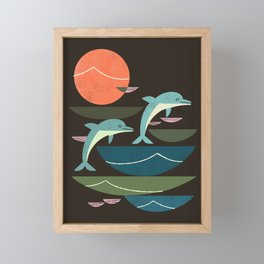 Sunset Dolphins Framed Mini Art Print