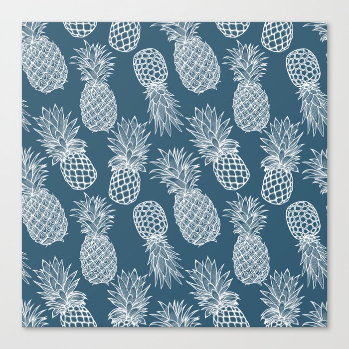 Fresh Pineapples Blue & White Canvas Print