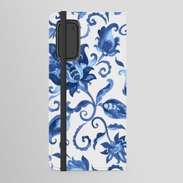 Elegant Oriental Blue & White Paisley Floral Android Wallet Case