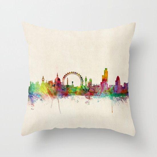 London Skyline Watercolor Throw Pillow