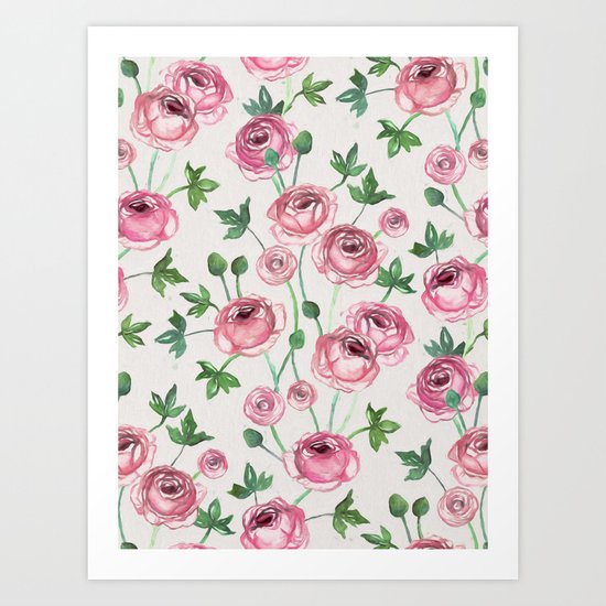 Painted Pink Ranunculus Pattern Art Print