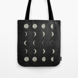 Moon Phases on Black Sky Tote Bag