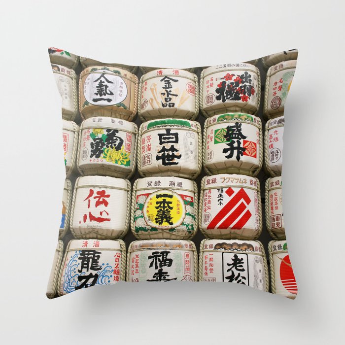 Sake barrels Throw Pillow