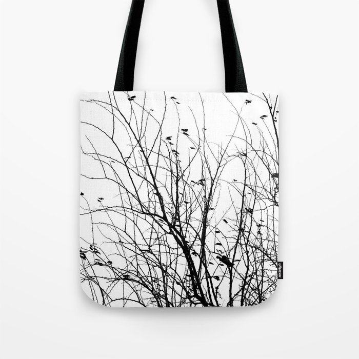 Black white tree branch bird nature pattern Tote Bag