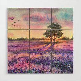 Provence Lavender Field at Sunset Wood Wall Art