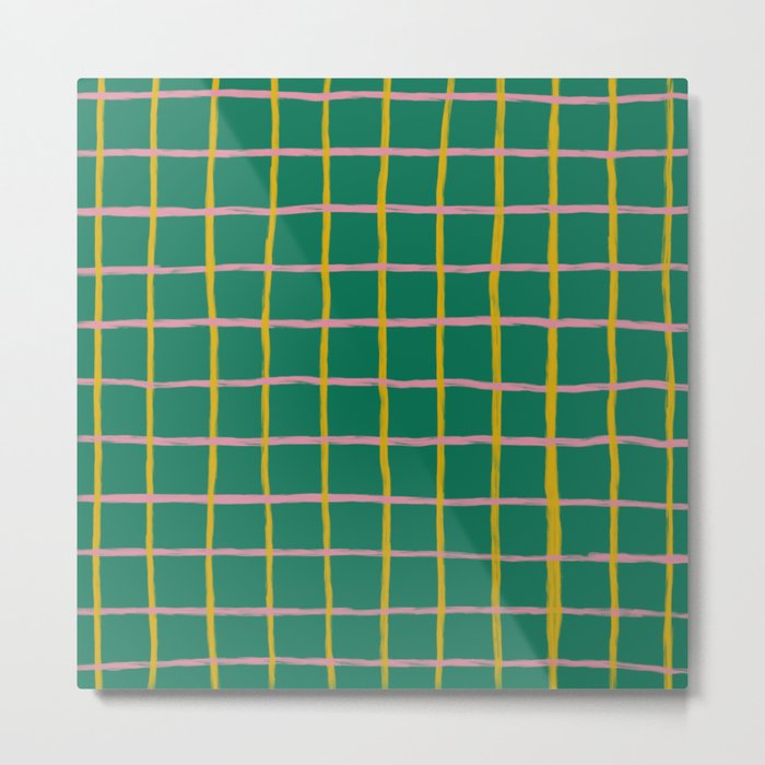 Retro Hygge Checkered Plaid in Green  Metal Print