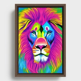 Colourful Painted Lion Head Framed Canvas