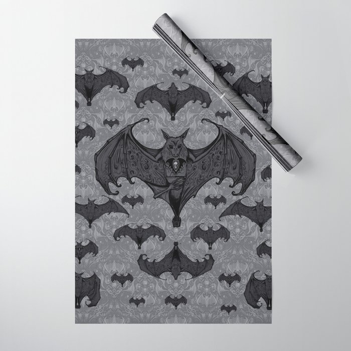 Balinese Bat - Haunted Mansion Damask Wrapping Paper