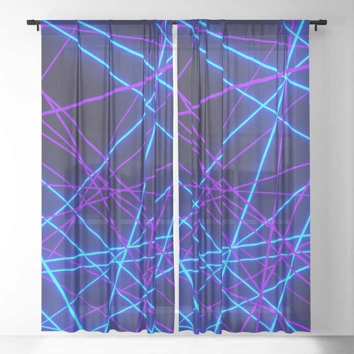 Neon Abstract Line Blue And Purple Black Sheer Curtain By