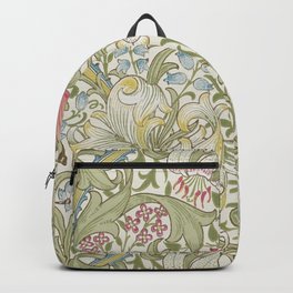 William Morris Vintage Golden Lily Green & Red  Backpack | Antique, Design, Flowers, Floral, Boho, Cottagecore, Home, Arts Crafts, Fabric, Botanical 