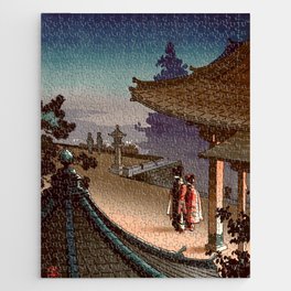 Japanese Anitque Tokyo Views, Evening At Mii Temple By Tsuchiya Kōitsu Jigsaw Puzzle