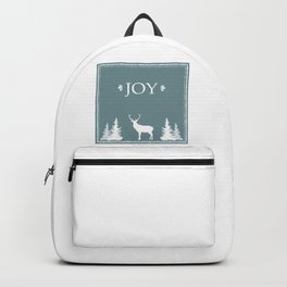 Winter Silence, JOY, with pine trees and a deer Backpack