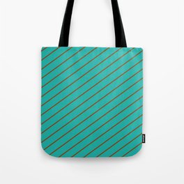 [ Thumbnail: Light Sea Green and Brown Colored Stripes Pattern Tote Bag ]