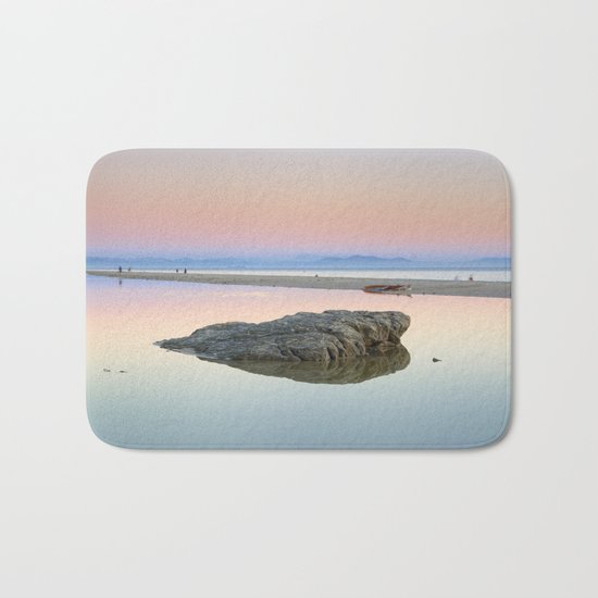 "Walking...." Pink sunset at the beach. Bath Mat