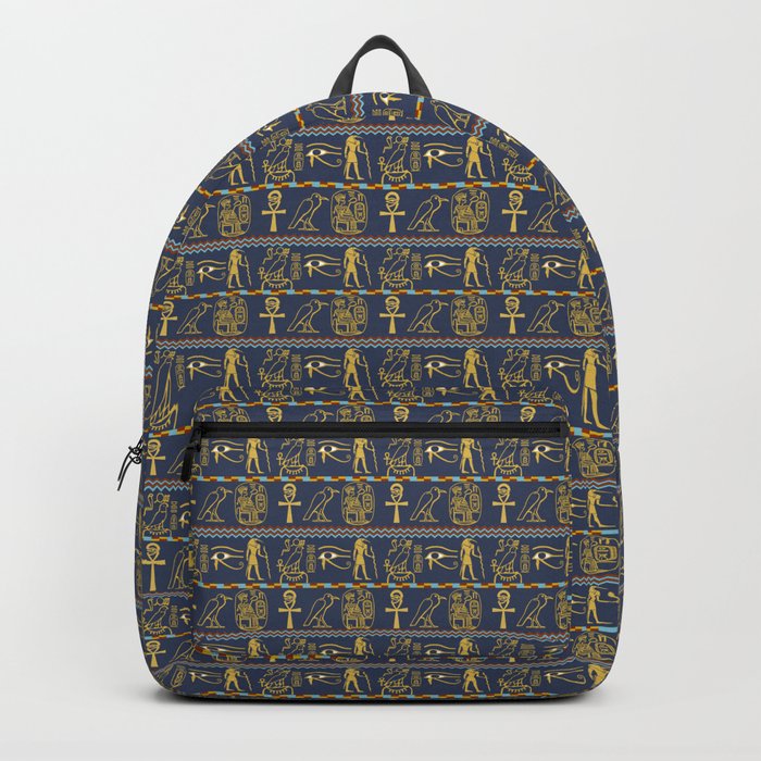 Egyptian Navy Blue Gold Mix Ancient Hieroglyphic Symbols Pattern Backpack