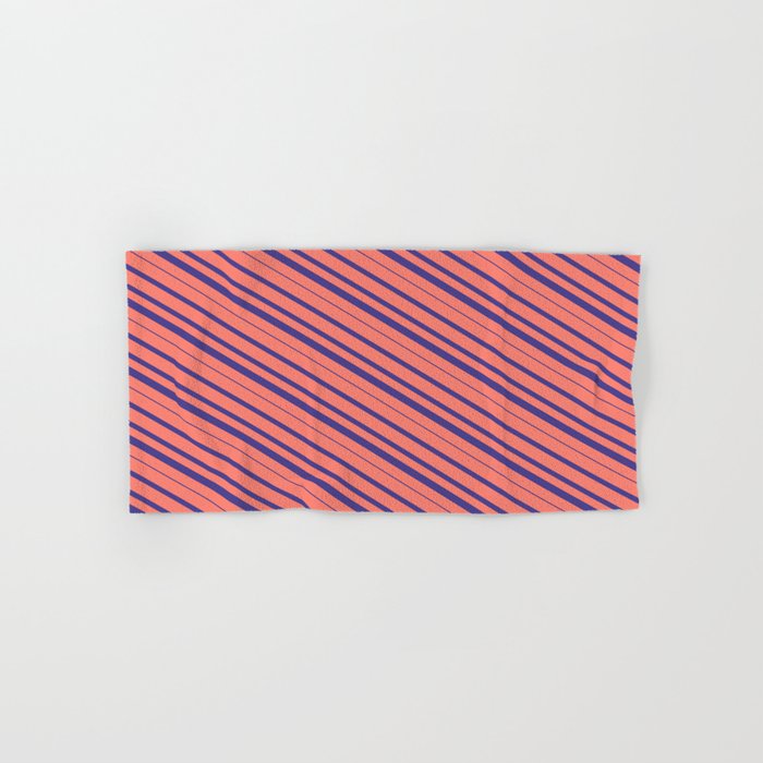 Salmon and Dark Slate Blue Colored Lined/Striped Pattern Hand & Bath Towel