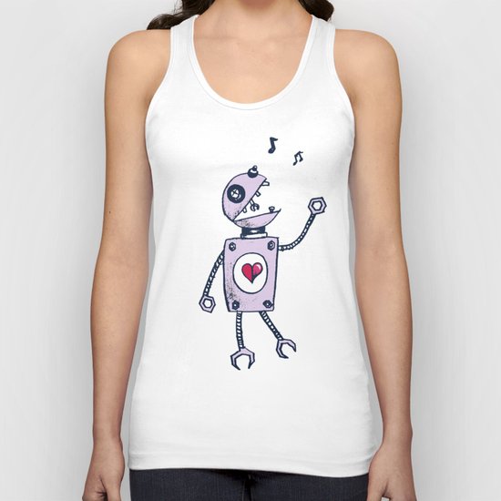 Happy Cartoon Singing Robot Unisex Tank Top