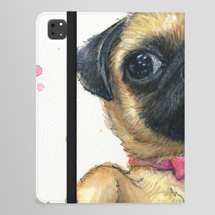 Cute Pug Puppy Dog Watercolor Painting iPad Folio Case
