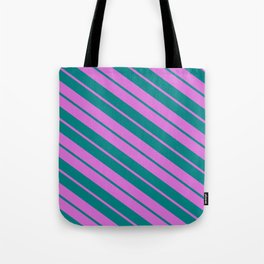 [ Thumbnail: Orchid & Teal Colored Lines Pattern Tote Bag ]