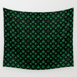 Marijuana CBD logo tile dark green pattern. Digital logo pattern. Vector illustration background Wall Tapestry