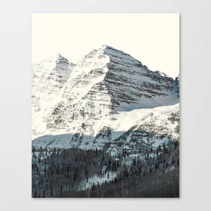 Maroon Bells Mountains in Black and White Canvas Print