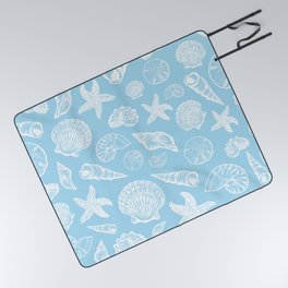 Seashell Print - Light Blue and White Picnic Blanket
