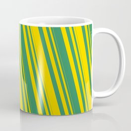 [ Thumbnail: Yellow and Sea Green Colored Striped Pattern Coffee Mug ]