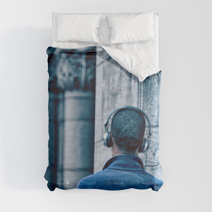 Man headset blue Comforter