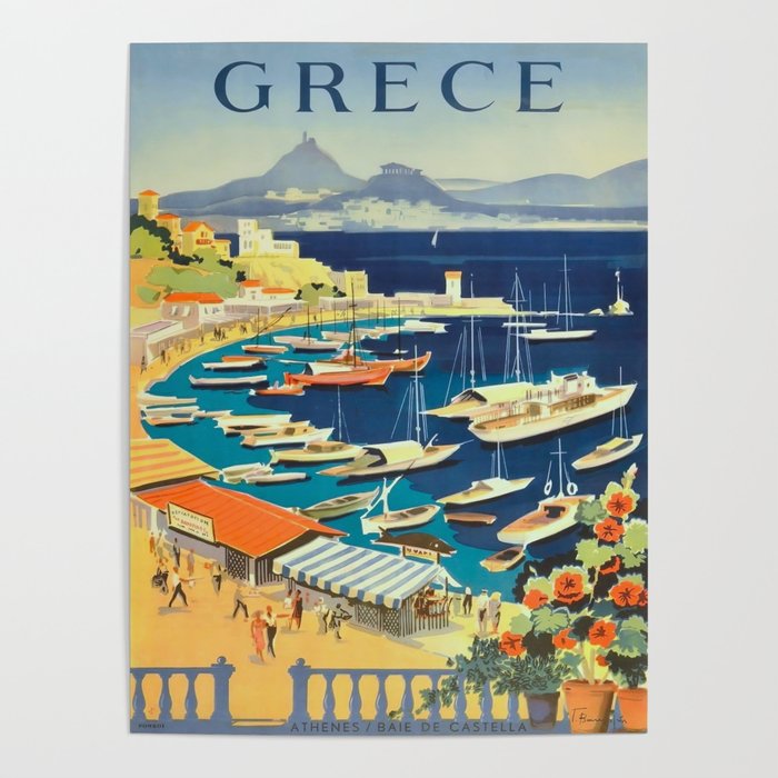 Greece Mid Century Travel Poster Poster