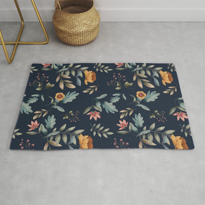 Wild Animal Leaves Flower Pattern Rug