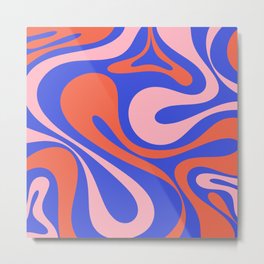 Mod Swirl Retro Abstract Pattern Bright Blue Orange Pink Metal Print