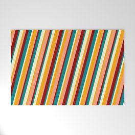 [ Thumbnail: Colorful Orange, Light Salmon, Dark Red, Teal & Light Yellow Colored Lines Pattern Welcome Mat ]
