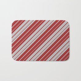 [ Thumbnail: Grey & Brown Colored Stripes Pattern Bath Mat ]