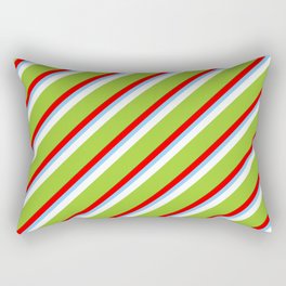 [ Thumbnail: Colorful Red, Light Sky Blue, White, Green, and Dark Green Colored Stripes Pattern Rectangular Pillow ]