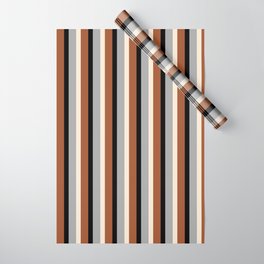 [ Thumbnail: Dark Grey, Beige, Sienna, and Black Colored Lines/Stripes Pattern Wrapping Paper ]