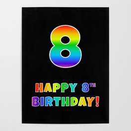 [ Thumbnail: HAPPY 8TH BIRTHDAY - Multicolored Rainbow Spectrum Gradient Poster ]