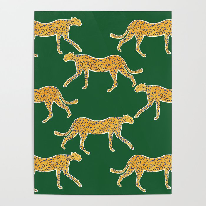 Tropical Animal Print Green Cheetah Illustration Poster