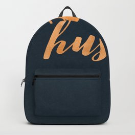Hustle Text Copper Bronze Gold and Navy Backpack | Word, Quote, Copper, Cursive, Success, Pop Art, Typography, Graphicdesign, Quotes, Gold 