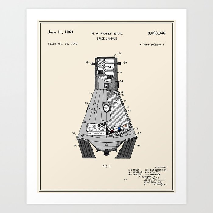 Space Capsule Patent - Colour Art Print