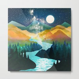 Under the Starlight Metal Print | Painting, Sky, Landscape, Mountains, Art, Gallerywalls, Illustration, Livingroom, Water, Peak 